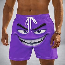 Herre 3D Print 3D-tegneseriefigur Smilefjes Badeshorts Surfeshorts Medium Midje Morsom Hawaiisk Strandferie Sidelommer Mesh fôr Elastisk snøring i midjen Desig