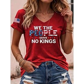 American Independence Day Women's T Shirt Print Graphic Flag Vintage Stylish Classic Short Sleeve V Neck Regular Tops Daily Blue Black White Red Summer Spring