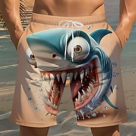 Men's Animal Cartoon Shark Swim Trunks Swim Shorts Board Shorts Mid Waist Funny Beach Vacation Wear Side Pockets Mesh Lining Elastic Drawstring Waist Designer thumbnail 2