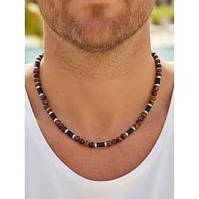 Men's Bohemian Style Natural Stone Necklace, Multi-color, Perfect for Daily Casual Wear  Beach Vacations