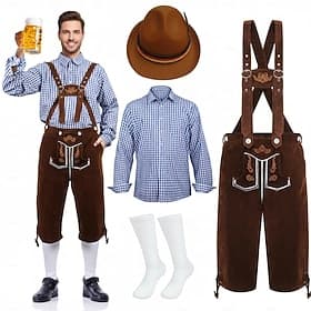 Oktoberfest Lederhosen Hemd Alpenhut Bayerisch Bayerisch Deutsch München Wiesn Herren Stoff im traditionellen Stil Bluse Shorts Hut