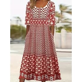 Women's Midi Dress Summer Dress Vacation Casual Boho Daily Beach Regular Fit Floral Half Sleeve Crew Neck Blue Red Dark Blue Beige Summer Spring