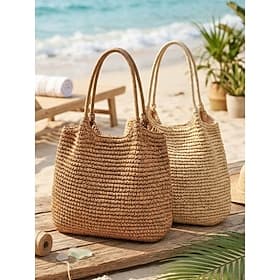 Grand sac cabas tissé pour femme, en crochet, disponible en blanc cassé et kaki, spacieux, idéal pour un look décontracté au quotidien et pour les vacances à l