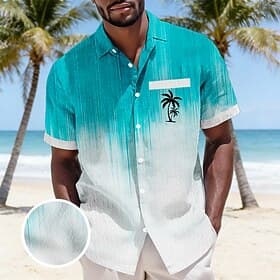 Men's Coconut Tree Gradient Color Tropical Plants Hawaiian Shirt Crinkle Shirt Seersucker Shirt Short Sleeve Hawaiian Beach Vacation Wear Summer Spring Turndow thumbnail 2