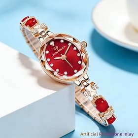Montre femme haut de gamme, luxe discret, montre femme de niche, montre bracelet tendance et populaire ornée de strass imitation émeraude, le cadeau idéal pour