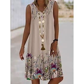 Women's Knee Length Dress Casual Dress Elegant Fashion Modern Outdoor Vacation Going out Loose Fit Plain Sleeveless V Neck Blue Blush Pink Black Yellow Summer