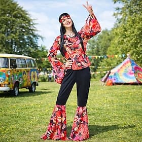 Set Rétro Vintage Années 1970 Blouse / Chemise Pantalon accessoire Manches longues Hippie Disco Paisley Déguisement Femmes Festival de Musique Soirée à thème r