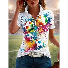 World Soccer Match 2026 Women's T Shirt Zipper Quarter Zip Graphic Color Block Abstract Tropical Hawaiian Stylish Short Sleeve High Neck Regular Tops Beach Wed