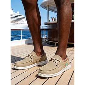 Men's Beige Slip-On Loafers – Island  Cruise Casual Shoes, Lightweight Comfortable Summer Footwear, Travel  Resort Wear
