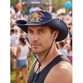 Men's Foldable Sun Hat, Multi-Color, Polyester Material, Eagle and Flag Embroidery, Lightweight Outdoor Hat, Ideal for US 250th Anniversary, Independence Day,