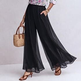 Damen Hose Freizeithose Sommerhose Elegant Mode Alltagstauglich Volle Länge Hohe Taille Einfarbig Einfach Weites Bein Hohe Teilung Elastischer Bund Komfort Lei
