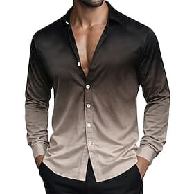 Men's Shirt Satin Shirt Dress Shirt Button Up Shirt Prom Shirt Gradient Wedding Formal Light Pink Blue Purple Green Long Sleeve Turndown All Seasons Clothing A