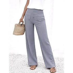 Women's Chinos Straight Elegant Vacation Fashion Full Length High Waist Plain Comfy Comfort Soft Micro-elastic Daily Outdoor Street Blue Navy-blue White Army G