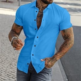 Men's Shirt Summer Shirt Button Up Shirt grey blue Black White Yellow Pink Short Sleeve Letter Turndown Street Casual Button-Down Clothing Apparel Fashion Casu