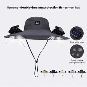 2026 ny soldrevet utendørs solhatt med doble vifter, digitalt batteridisplay, bred brem, lett pustende lue for fotturer, fisking, camping, reiser, strand, somm