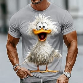Men's Animal Funny Duck T Shirt Short Sleeve T shirt 3D Print Crew Neck Shirt Exaggerated Designer Party Holiday Blue White Summer Spring Clothing Apparel S M