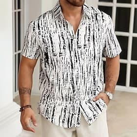 Men's Striped Geometric Pattern Abstract Art Shirt Button Up Shirt Casual Dress Shirt Short Sleeve Fashion Casual Streetwear Vacation Spring Fall Turndown 3D P