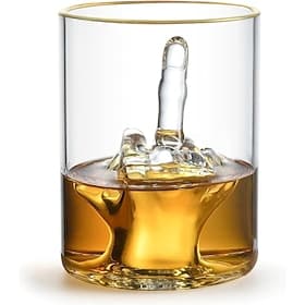Funny Whiskey Glass – Premium Up Yours Funny Glass for Whiskey, Liquor – Non-BPA Glass with Luxurious Gold Rim – Home Bar Accessories Ideal for Man Cave, Fun G