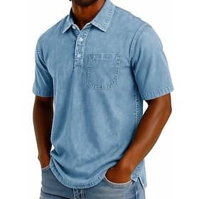 SoftFade™ Men's Polo Shirts 100% Cotton Acid Wash Shirt Casual Holiday Lapel Short Sleeve Fashion Basic Plain Vintage Distressed Summer Spring Regular Fit Blac