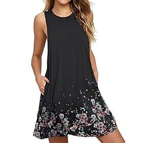 Women's Knee Length Dress Boho Dress Black Dress Casual Dress Elegant Fashion Modern Outdoor Vacation Going out Regular Fit Floral Sleeveless Crew Neck Blue Bl