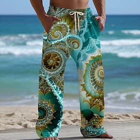 Men's Geometric Pattern Abstract Art Swirl Trousers Baggy Pants Casual Pants Mid Waist Fashion Home Outdoor Vacation Elastic Drawstring Waist Linen-Like Pants