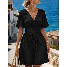 Women's Mini Dress A Line Dress Summer Dress Casual Daily Regular Fit Plain Short Sleeve V Neck Black Summer Spring
