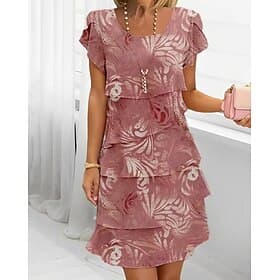 Women's Mini Dress Casual Dress Chiffon Dress Summer Dress Fashion Modern Daily Beach Weekend Regular Fit Flower Short Sleeve Crew Neck Blue Pink Lavender Dark