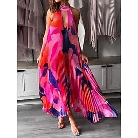 Women's Maxi Dress Swing Dress Floral Dress Halter Neck Dress Elegant Fashion Modern Outdoor Vacation Party Loose Fit Floral Sleeveless Halter Neck Orange Brow