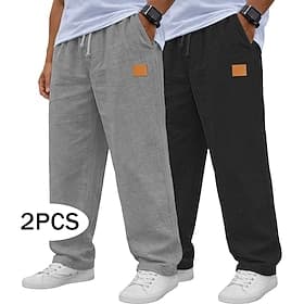 Men's Linen Pants Trousers Summer Pants Baggy Pants Drawstring Elastic Waist Straight Leg Plain Lightweight Breathable Full Length Daily Outdoor Holiday Vacati