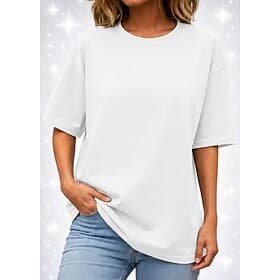 Damen 100% Baumwolle Oversized Tee T-Shirt Einfarbig Mode Klassisch Lässig Kurzarm Crew Neck Reguläre Tops Täglich Sport Ausgehen Schwarz Weiß Pink Olivgrün Ma