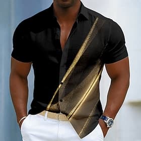 Men's Geometric Gradient Color Abstract Art Shirt Button Up Shirt Short Sleeve Fashion Casual Daily Outdoor Vacation Summer Spring Turndown 3D Print Linen Like