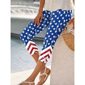 Women's Chinos Leggings Vacation Fashion Streetwear Capris High WaistPantsAmerican Independence Day Graphic American Flag Comfort Soft Comfortable Stretchy Dai