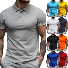 Men's Polo Polo Shirts Vacation Street Lapel Short Sleeve Fashion Modern Plain Buttons Breathable Summer Spring Regular Fit Black White Yellow Wine Navy Blue R