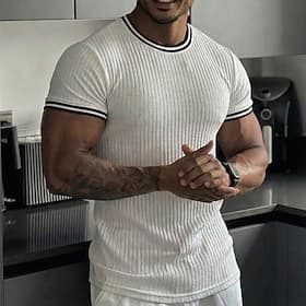 Herren T Shirt Kurzarmshirt T-Shirt Kurzarm Rundhalsausschnitt Sommer Frühling Einfarbig Streetwear Stilvoll Sportlich Patchwork Lässig Täglich Outdoor Weiß To