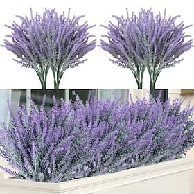 24 Bundles Artificial Lavender Fake Flowers Faux Plastic Plants for Home Wedding Kitchen Garden Patio Window Box Office Table Centerpieces Indoor Outdoor Decor