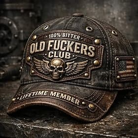 Old Fuckers Club Vintage Baseball Cap, Distressed Skull Patch Trucker Hat for Men, Retro Patriotic USA Flag Adjustable Dad Hat, Funny Gag Gift for Dad Grandpa