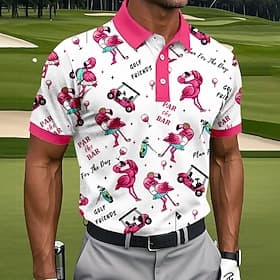 Men's Animal Golf Polo Sports Polo Shirts Short Sleeve Polo Shirts Collared Shirts Casual Athleisure Buttons Spring  Summer White Pink