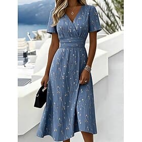 Women's Midi Dress Shift Dress Vacation Casual Boho Daily Summer Dress Spring Dress Regular Fit Graphic Abstract Short Sleeve Crew Neck V Neck Blue Red Purple