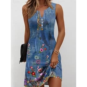 Women's Mini Dress Casual Dress Petite Dress Sundress Summer Dress Casual Vacation Daily Holiday Regular Fit Floral Graphic Bohemian Sleeveless V Neck Red Blue