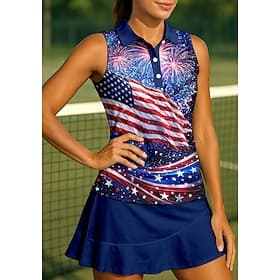 America's 250th Anniversary Independence Day Women's Geometric National Flag Tops Sport Shirt Golf Polo Shirt Tank Top Sleeveless Floral Buttons UPF50 UV Resis thumbnail 2