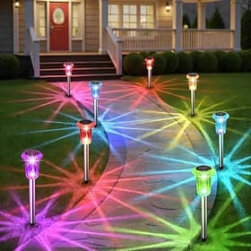 Solar Outdoor Lights, Solar Pathway Lights Outdoor Waterproof, Stainless Steel Stake Lighting for Garden Yard Path Walkway Driveway Patio Lawn Outside Decor,Co