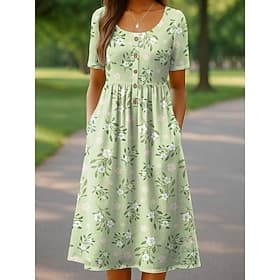 Women's Midi Dress Casual Dress Summer Dress Vacation Casual Beach Holiday Regular Fit Floral Graphic Short Sleeve Crew Neck Blue Pink Purple Green Summer Spri