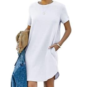 Women's Knee Length Dress White Dress Casual Dress Elegant Fashion Modern Outdoor Vacation Going out Regular Fit Plain Short Sleeve Crew Neck Blue Black White