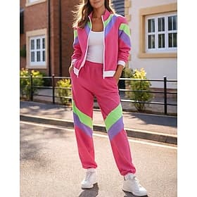 Women's Soccer Summer 80s Sportswear Global Match Drawstring Baggy Color Block Jacket Athletic Clothing Set Summer Spring Red Blue Gym Workout Jogging Running