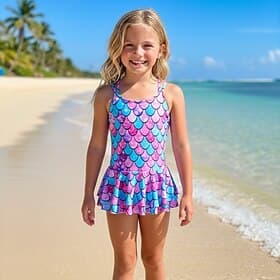 Kids Girls' Swimsuit Outdoor Beach Graphic Vacation Tropical Fashion Bathing Suits 4 years Summer Blue Pink