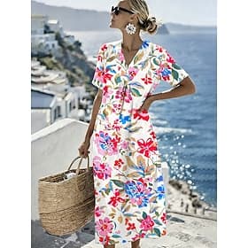 Mujer Vestido Midi Vestido de cambio Vestido de verano Vacaciones Casual Estilo playero Diario Noche Ajuste regular Ombre Floral Graphic Manga Corta Escote en