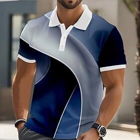 Men's Geometic Line Polo Shirts Short Sleeve Polo Shirts Collared Shirts Casual Athleisure Buttons Spring  Summer Blue Red Purple