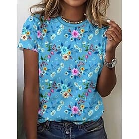Women's T Shirt Print Floral Graphic Plants Stylish Classic Casual Short Sleeve Crew Neck Regular Tops Daily Blue White Yellow Pink Purple Summer Spring