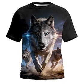 Men's Heterochromia Wolf Running Wolves Pack Cool Fantasy Cyberpunk Power T Shirt Short Sleeve Crew Neck All Over Print Regular Fit Casual Streetwear Designer