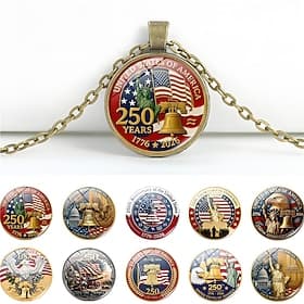 4pcs U.S 250th Anniversary Necklace Set – 2D Eagle  American Flag Pendant, Patriotic Commemorative Jewelry, 1776-2026 Collectible, Independence Day, 4th of Jul